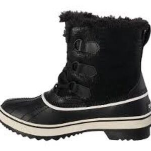 Sorel Tivoli Waterproof Black Winter Boots with Cream Trim